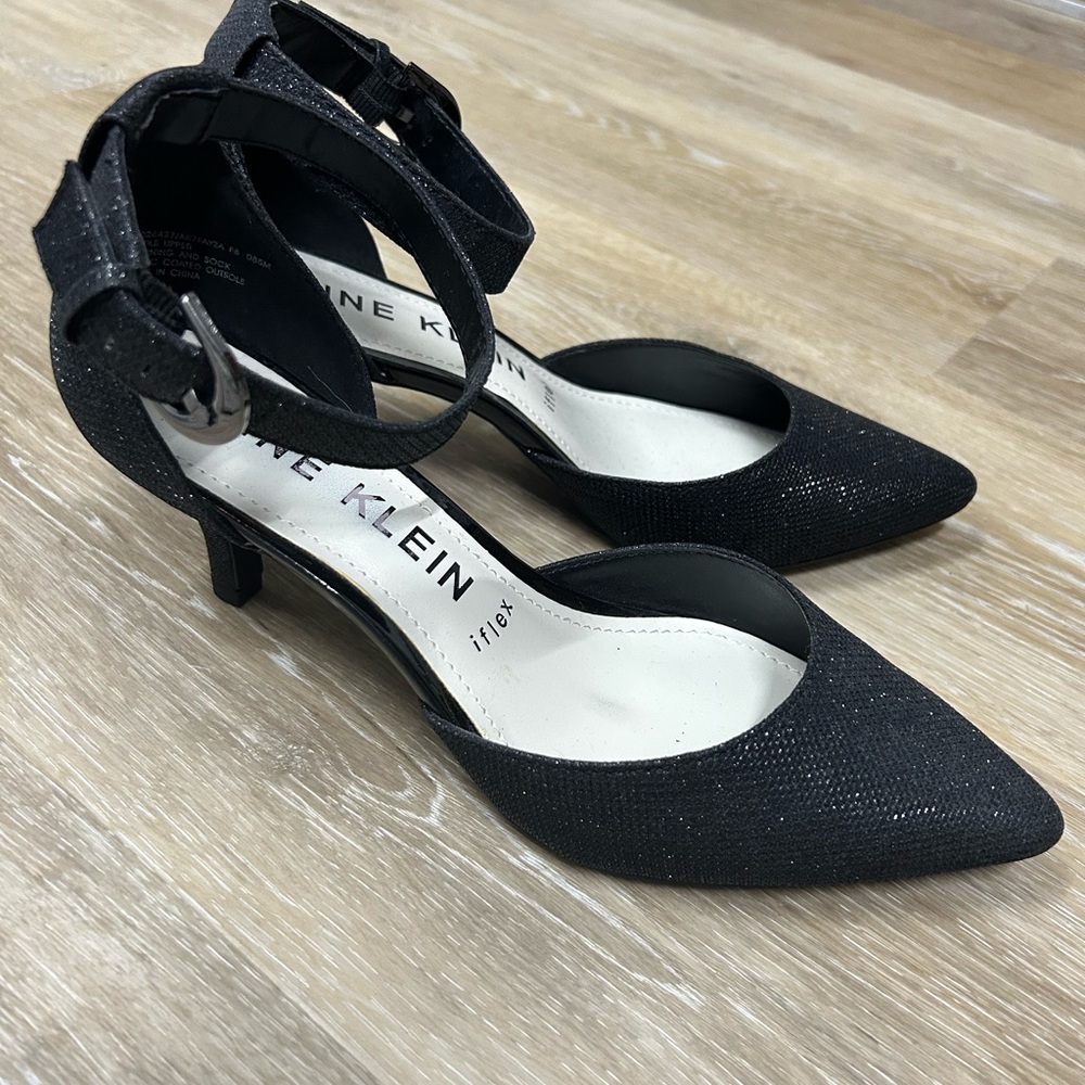 Anne Klein iflex Black Sparkle Ankle Strap Heels